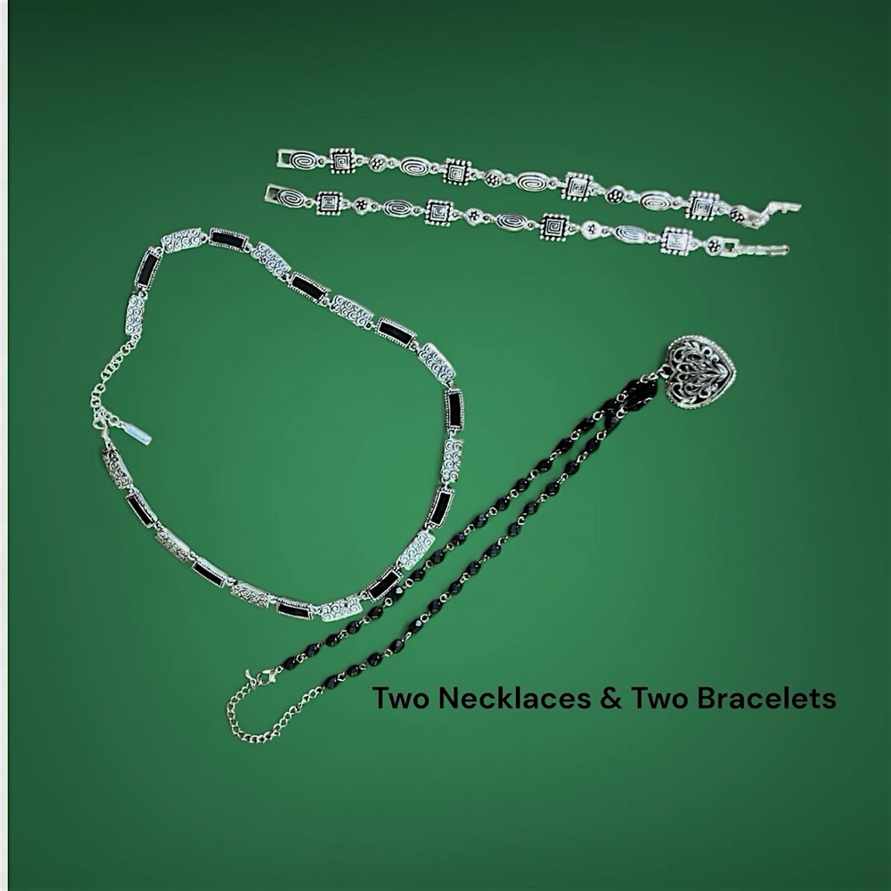 Unsigned Necklaces And Bracelets Silver Toned Met… - image 1